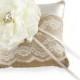 Burlap Ring Bearer Pillow with Ivory Lace, Rose, Pearls and Crystals