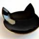 Black cat ring dish - gold rim detail - black ceramic jewelry dish plate - wedding ring bearer holder