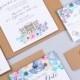 Wedding Invitation And RSVP: Midsummer - Boho Wedding Invitation - Hand Painted Wedding Stationery - Personalised Venue Sketch