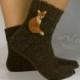 Hand knitted wool socks, socks with fox, needle felted fox, leg warmer, felt fox, knitting socks
