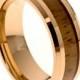 Rose Gold Men's Wedding Band, Hawaiian Koa Wood Inlay Tungsten Carbide Ring,  8MM Comfort Fit, Sizes 7 - 13