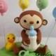 Customise Lovely  Baby Monkey CakeTopper with Grass Base for Kids Birthday or Baby Shower