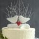 Tree Wedding Cake Topper with Love Birds, Bird Cake Topper, White Wedding Decor