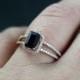 Blue Sapphire Engagement Ring & Diamond Emerald Cut Split shank Band Ilithyia 1.25ct 7x5mm Custom White-Yellow-Rose Gold-10k-14k-18k-Plat