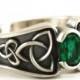 Celtic Ring, Green Chrome Diopside Ring, Trinity Knot Ring, Celtic Wedding Band, Green Stone Ring, Sterling Silver, Custom Ring Size CR-17d