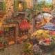 Finished Cross stitch Picture Sidewalk Cafe, Nicky Boehme design, Home decor, Gift, Hand Embroidery Wall decor