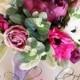 Boho wedding bouquet, bride, bridesmaid bouquet.   Purple, plum, mauve, hot pink and white bouquet.  Roses, peonies, anemones, gum foliage