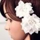 7141_White hair flowers, Floral hair accessories, Hair clip flower, Bridal hair flower, Flowers hair, Wedding hair accessory, Floral piece.