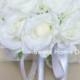 JennysFlowerShop One Dozen/Two Dozen Soft Silk Rose Wedding Bouquet in White Bridal Bridesmaid Flower Girl Toss Bouquet White