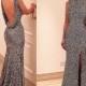 Sexy Floor Length Prom Gown - Dark Silver Backless Scoop Sequins with Split Side from Dressywomen