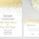 Faux Gold Foil Confetti Dots Elegant Wedding Invitation and RSVP, Response Card 