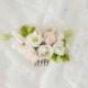 Wedding flower comb Ivory white flower Bridal rose hair comb Pearl Natural looking Cold porcelain  champagne