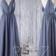 2016 V Neck Chiffon Bridesmaid Dress, Steel Blue Wedding Dress, A Line Maxi Dress, Spaghetti Straps Evening Gown Floor Length (H323)