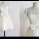 50shouse_ 50s inspired retro feel lace top with short sleeves Tulle tea/Knee length wedding dress with bow_ custom make