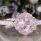 14k Rose Gold Morganite Engagement Ring Mini Vintage Floral Ring in Milgrain Diamond Wedding Band 6x6mm Cushion Cut Color Gemstone Ring