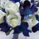 Jennifer's Bridal Bouquet with Blue Violet Dendrobium Orchids, White Closed Roses,Singapore,Galaxy