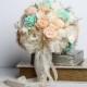 Wedding Bouquet, Mint, Peach & Ivory Sola Flower Bouquet, Vintage Bridal Bouquet, Shabby Chic Bridal Bouquet, Keepsake Bridal Bouquet