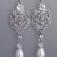 Crystal and Pearl Drop Chandelier Earrings, Art Deco Crystal Bridal Earrings, Wedding Jewelry, Bridal Jewelry, Bridesmaid Earrings LUCY