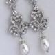 Swarovski Pearl and Crystal Chandelier Wedding Earrings, Art Deco Bridal Earrings, Rhinestone Crystal Victorian Bridal Earrings