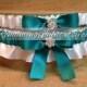 Satin Bridal Garter Set with Rhinestone Accents..1 to Keep 1 to Toss...MANY COLORS AVAILABLE... Shown in teal/white