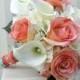 Wedding bouquet coral cream real touch calla lily silk rose bridal bouquet