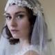 Dramatic Juliet Cap Veil with Beaded Floral lace ,Kate moss style veil, cathedral length veil,chapel length veil,ivory,white, champagne veil