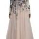 Floral-Embroidered Long-Sleeve Gown, Blush/Multi