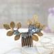 silver and gold Hair Comb, bridesmaid, hair clip, hair accessories, polymer clay flower,gift for her