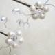Pearl Hair Pins - Hand Beaded Flower - Ivory Swarovski Pearl / Crystal Bridal Bobby Pins- (set of 2)