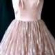 1980's French bustier dress, lace of Calais ,light pink, single model.Size XXS