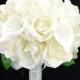 No. 4062 Silk Wedding Bouquet with Off White Roses and Callas, Artificial Flower Bouquet,  Wedding Bouquet, Bridesmaid Bouquet.