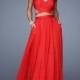 A-line Ruhced Top Beaded Straps Chiffon Prom Dress PD3161