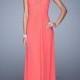 Sheath With Sheer Cap Sleeves Lace Appliques Gathered Prom Dress PD3159