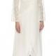 Embroidered Mesh-Lace Long Gown, Ivory