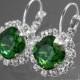 Green Crystal Halo Earrings Swarovski Dark Moss Rhinestone Earrings Green Silver Leverback Wedding Earrings Bridal Bridesmaid Green Jewelry