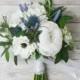 Silk Boho Bouquet - Peony Bouquet, Silk Peonies, Anemones, Thistles, White Bouquet, Wedding Bouquet, Boho Chic Bouquet, Cream, Blue Bouquet