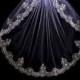 vintage crystal beaded edge wedding veil, ivory crystal edge wedding veil, embroidered bridal veil,  romantic ivory wedding veils