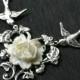 White Rose Necklace with Birds