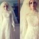 Romantic 1960's Edwardian Style Wedding Gown and Matching Cathedral Veil- Small