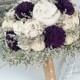 Eggplant Wedding Bouquet // Rustic Bridal Bouquet, Dark Plum, Sola Flower, Burlap Flower, Dried Wildflowers, Bride Bouquet, Keepsake Bouquet