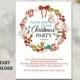 Christmas Party Invitation Template - Printable Holly Wreath - Holiday Party Card - Christmas Card - Editable Template - Watercolor Red DIY