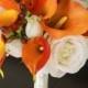 Silk Wedding Bouquet - Natural Touch Wedding Flowers Orange Calla Lilies - Orange Silk Bridal Flowers