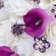 Brooch Wedding Off White Natural Touch Roses and Violet Callas Silk Flower Bride Bouquet