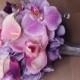 Wedding Purple Mix of Pink and Lilac Lavender Natural Touch Orchids, Callas and Hydrangeas Silk Flower Bride Bouquet