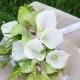 Silk Wedding Off White Natural Touch White Calla Lilies and Green Orchids Flowers Bridal Bouquet