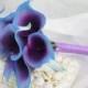 Silk Flower Wedding Bouquet - Purple Blue Calla Lilies Natural Touch Silk Bridal Bouquet