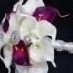 Wedding Brooch Bouquet Off White and Purple Natural Touch Calla Lilies Silk Bridal Jewel Flowers