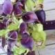 Wedding Purple Plum Calla Lilies and Green Cymbidium Natural Touch Silk Orchids Flower Bride Bouquet