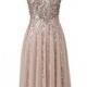 Gorgeous Blush V-Neck Tulle Bridesmaid Dress with Sequins from Dressywomen