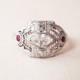 Antique Art Deco Diamond and Ruby Engagement Ring - 18K White Gold